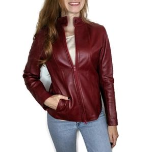 100% Italian Leather Jacket Women's Small Zip Up